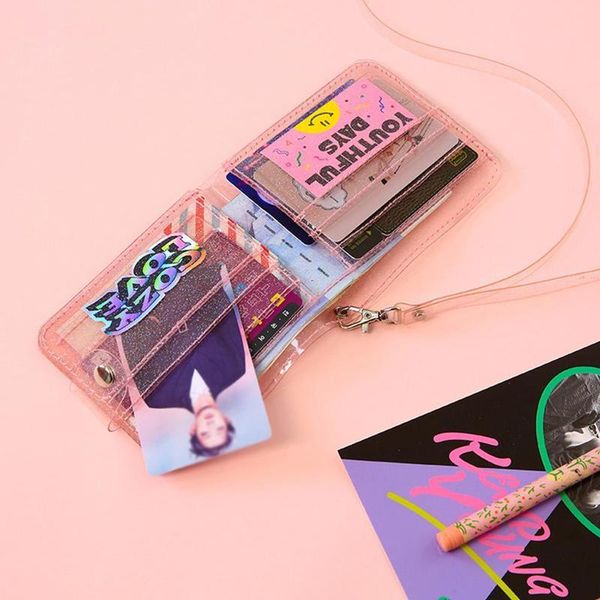 

wallets transprent jelly neck wallet laser halter girls coin purse ins korea letter card holder bag clutch women, Red;black