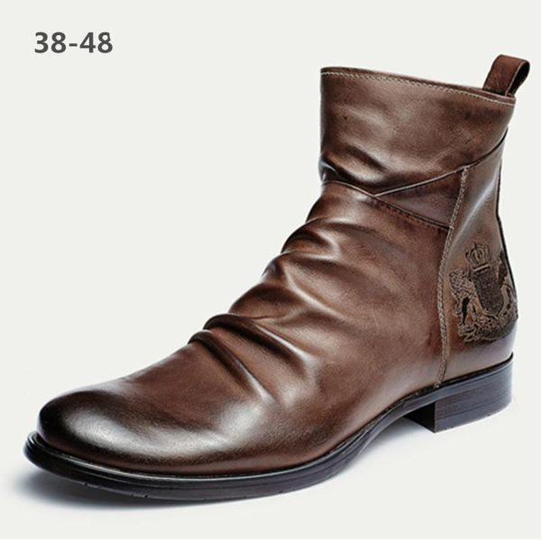 

dress shoes men boots comfy lace-up 39-48 men's leather fashion hiking outsole casual motorcycles, Black