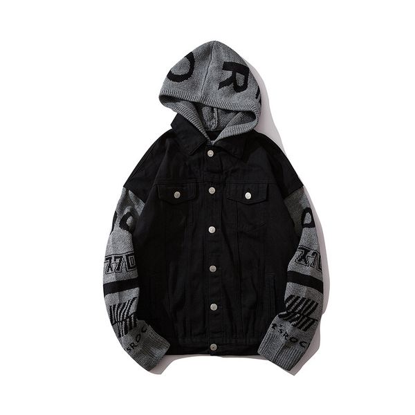 

men's jackets mens black fashion loose autumn stand collar knit hooded stitching jacket street clothing m-xxl n4o5, Black;brown