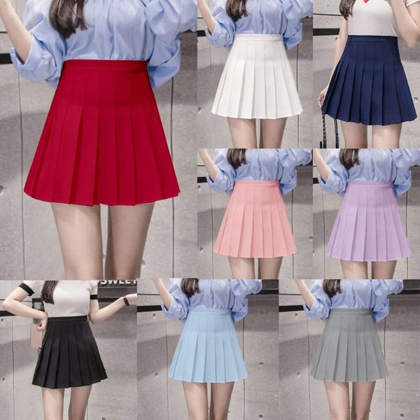 

skirts fashion women high waist pleated casual solid a-line slim short fit mini women's stage color skirt 2021, Black