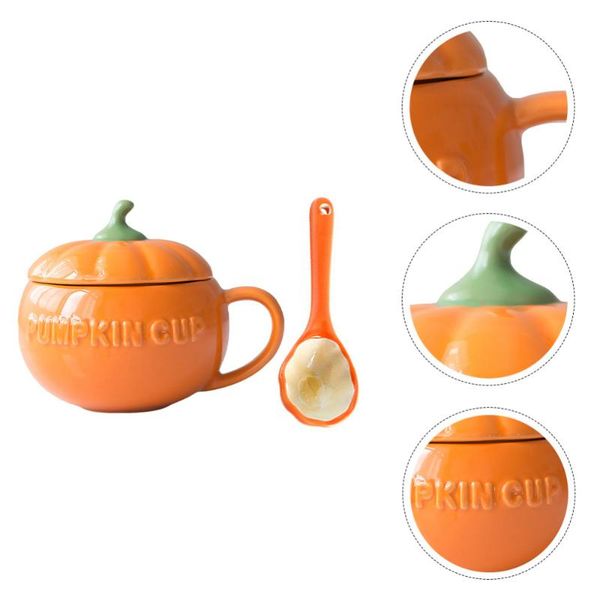 

mugs 1 set creative pumpkin cup ceramic breakfast with spoon
