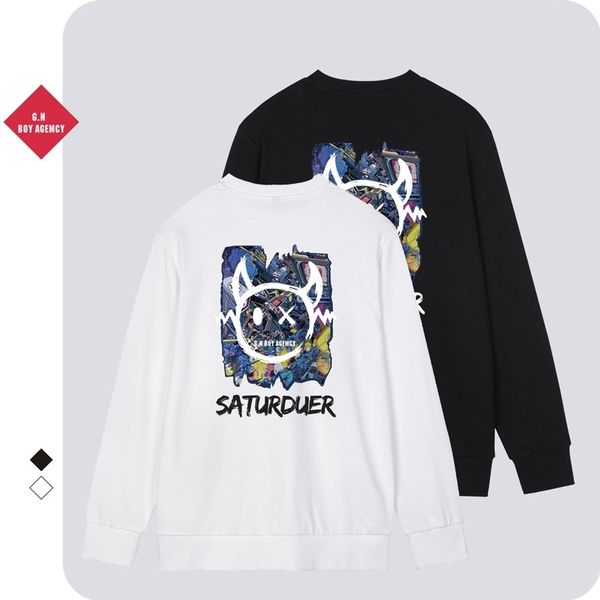 

fashion brand 2021 new autumn round neck cotton long sleeve sweater men's casual hip hop clothes hoodie couple, Black
