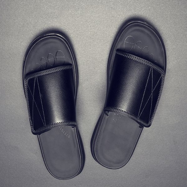 

slippers men's sandals summer wear versatile leather slippers trend beach shoes casual flip flop 9gt4, Black
