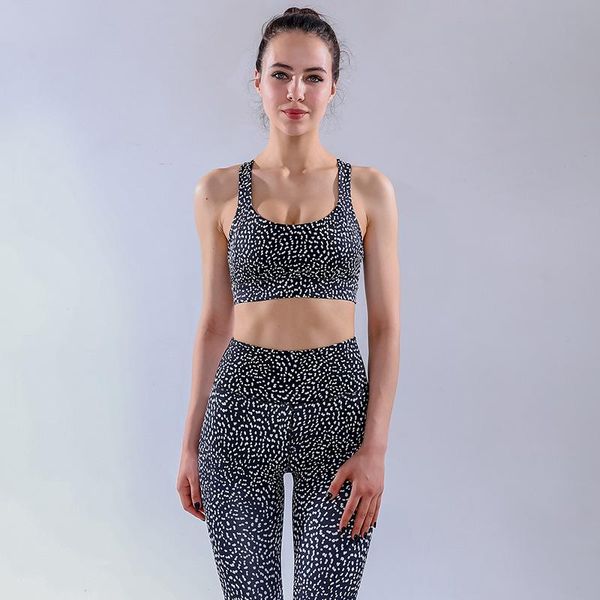 

yoga outfit polka dot seamless backless set for women sleeveless tank high waist leggings tracksuit outdoor fitness gym sporty