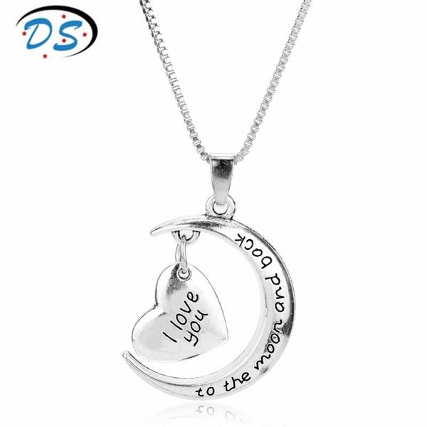 

dongsheng jewelry i love you to the moon and back letters necklace women jewellery choker link chain charms pendants necklaces chains, Silver