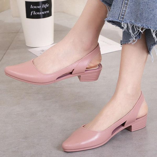 

sandals bpp women's summer fashion thick-heeled single shoes non-slip mid-heel pointed toe waterproof beach, Black