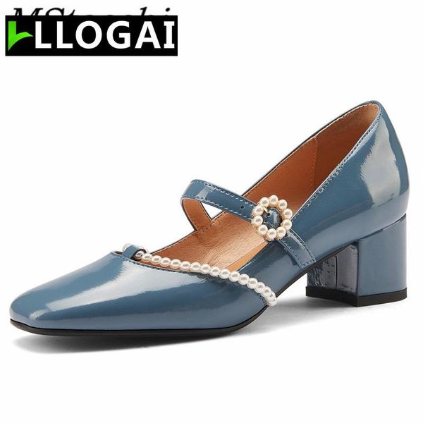 

mstacchi pearl decor patent leather women shoes british wind female street tide elegant young girl high heel footwear 2021 dress, Black