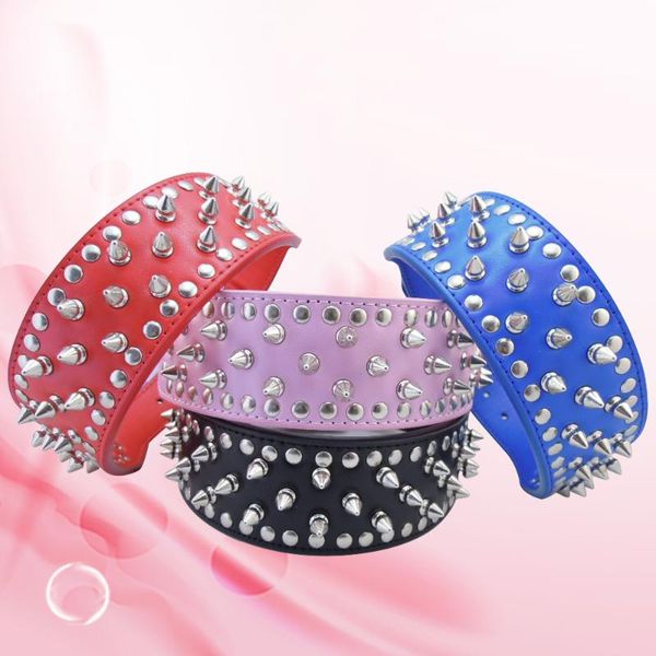 

dog collars & leashes pet rivet pu leather round nail studded necklace spiked strap punk style small big dogs collar