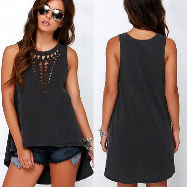 

women's blouses & shirts womens summer sleeveless fashion o neck casual hollow loose black shirt ladies blouse, White