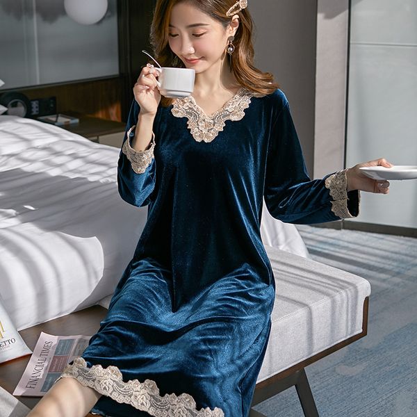 

velvet sleepwear women sleep dress v-neck nightdress velour nightgown nightwear 2021 autumn new intimate lingerie homewear, Black;red