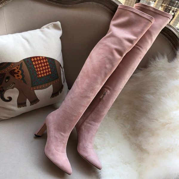 

boots thigh high heels women winter botas mujer over the knee fashion elastic feminina zapatos de, Black