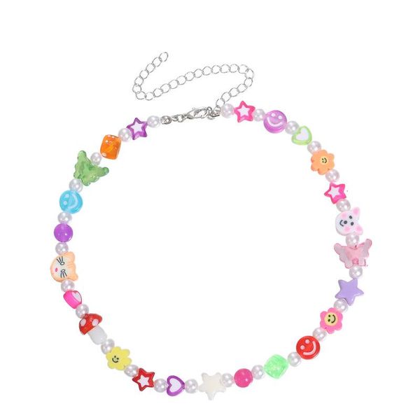 

chokers bohemian colorful acrylic heart butterfly bead pearl choker chain necklace for women girl wedding party fashion jewelry gift, Golden;silver