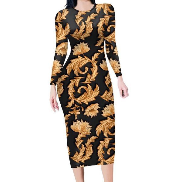 

casual dresses baroque style upscale women dress 2021 autumn/winter floral print party female long sleeve tight, Black;gray