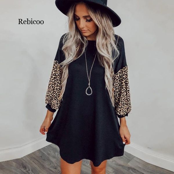 

casual dresses rebicoo vintage short dress women long puff sleeve dots female luxury slim party mini vestidos, Black;gray