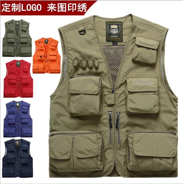 

hunting jackets men's outdoor waistcoat fishing vests quick dry breathable multi pocket mesh hiking vest army green fish, Camo;black