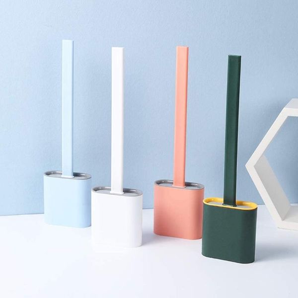 

silicon flex toilet brush holder set no-slip long handle quick drying standing wall mounting cleaning bath accessory