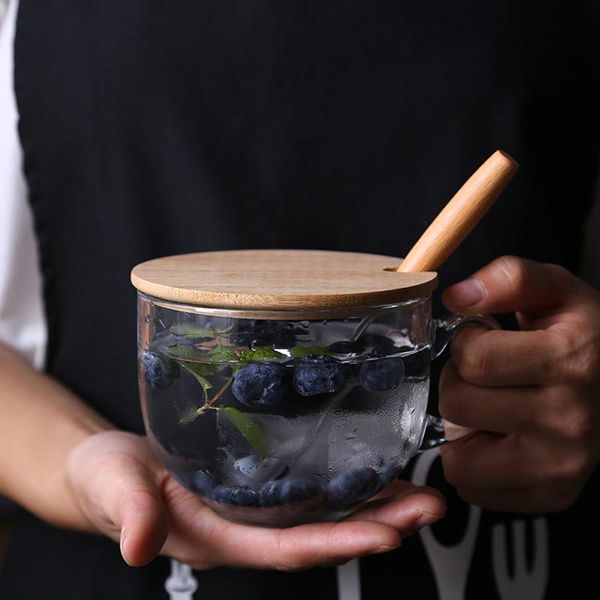 

wine glasses japanese glass cup milk breakfast household water coffee tea oatmeal with lid spoon can be heated in cl60306