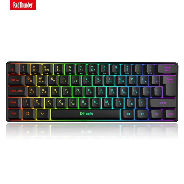 

keyboards redthunder 60% wired gaming keyboard, rgb backlit ultra-compact mini mechanical feeling for pc, mac, ps4 gamer