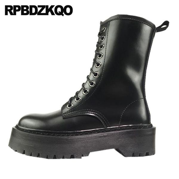 

boots combat muffin flatform harajuku platform flat shoes 10 big size front lace up casual ankle autumn military women black