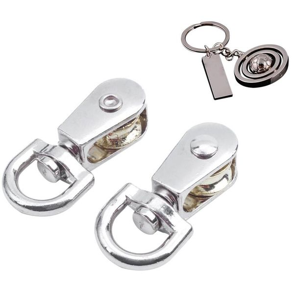 

keychains 2pcs 12mm diameter metal single sheave & 1pcs rotating ball key rings car holder, Silver
