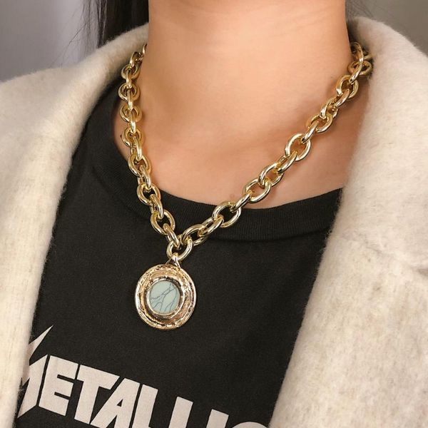 

Top-level Fashionable Vintage Big Chain Stone Round Torque Necklaces Women's Jewelry Party Parts Wedding Accessories Chokers, Golden;silver