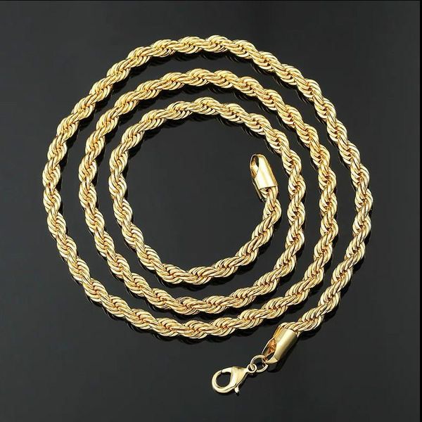 

male female hip hop rapper chain s 3mm 18 20 "24" 30 "stainless steel gold color rope link necklace chains, Silver