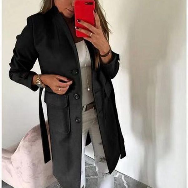 

women's wool & blends mandylandy long sleeve slim fits jackets coats women high-end slim-fit woolen coat plus size lace up outwear, Black