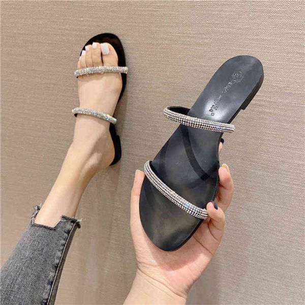 

dress shoes 2022 summer korean one line sandals with flat bottom for women, Black