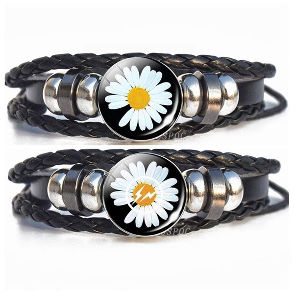

charm bracelets little daisy titanium steel leather rope luminous bracelet hip hop men's fashion carrying strap women's braided, Golden;silver