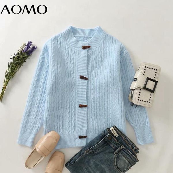 

women's knits & tees aomo women elegant twist cardigan buttons vintage jumper 2021 oversized knitted 2j64a, White