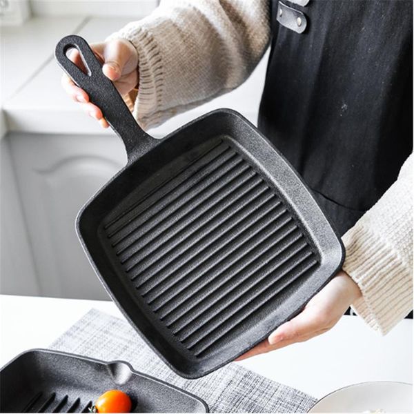 

pan cast iron cauldron steak skillet grill gas stoves non-stick frying pans home garden wok stripe thick-bottomed