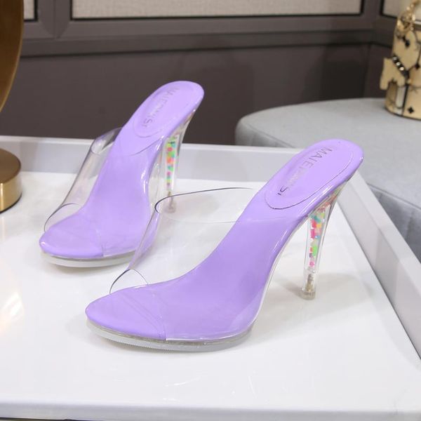 

dress shoes women pumps sandals jelly slippers open toe high heels transparent perspex heel clear 2021 summer, Black