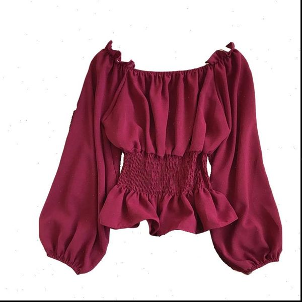 

summer lantern sleeved chiffon and womens shirt solid slim slash neck ruffles lady outwear, White