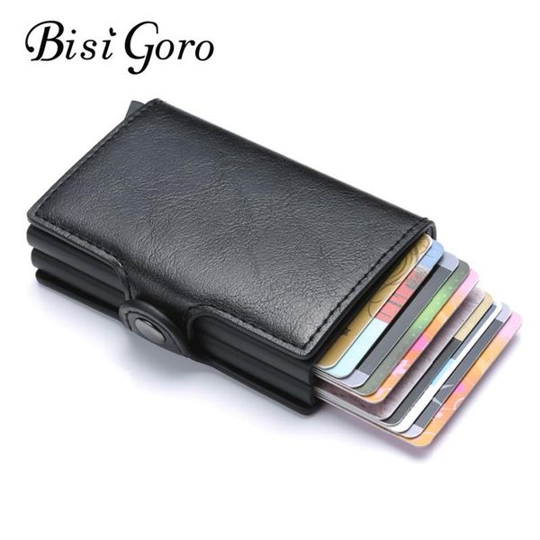 

card holders bisi goro rfid business holder wallet double box metal blocking id case aluminium, Brown;gray