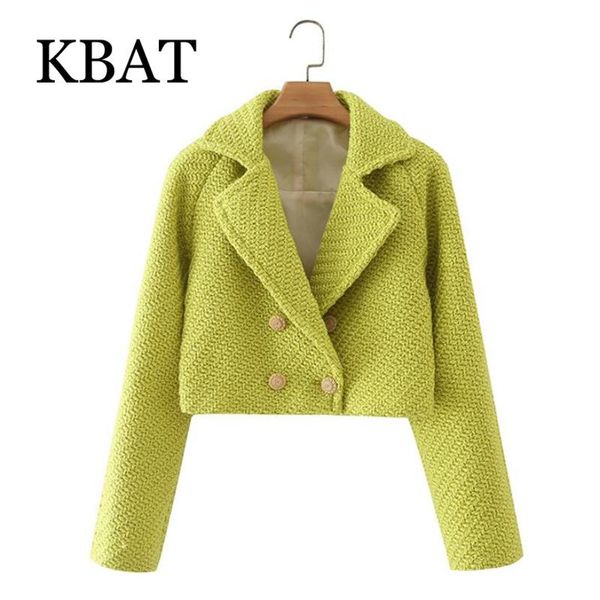 

women's jackets kbat women fashion tweed crop blazer coat vintage notched collar pocket 2021 autumn winter female casual chic, Black;brown