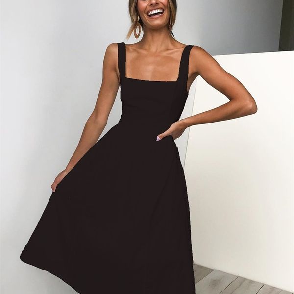 

dresses for women summer black sleeveless a line sundresses women spring midi dresses for women robe femme 210715, Black;gray