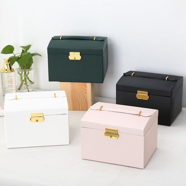 

jewelry pouches, bags qm organizer portable necklace earrings rings box packaging pu leather storage joyeros organizador de joyas, Pink;blue