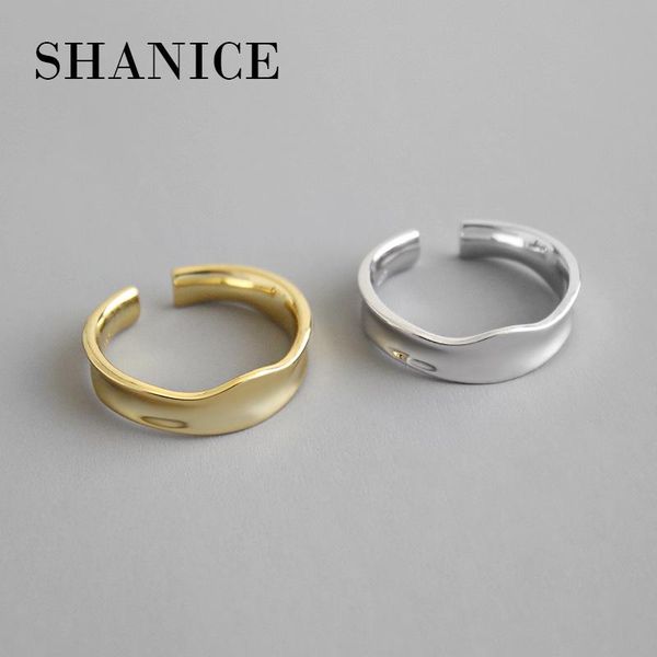 

cluster rings shanice charm 925 sterling silver open ring women ins minimalist irregular concave face for punk style bijoux femme, Golden;silver