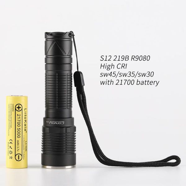 

flashlights torches convoy s12 with 219b r9080, 21700 ,with battery