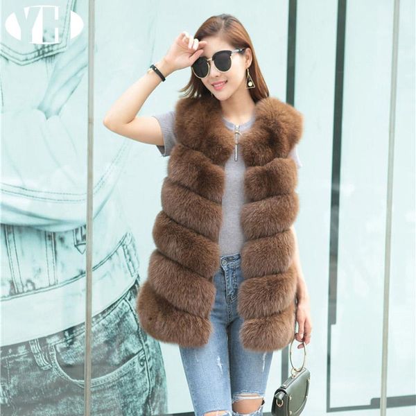 

women's fur & faux 2021 fashion lady real vest natural waistcoat women striped winter feminino genuine female, Black