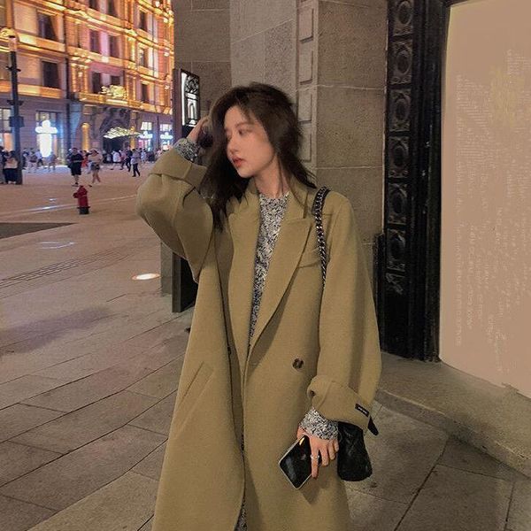 

women's wool & blends jacket women coat autumn suit collar loose woolen winter veste manteau femme, Black