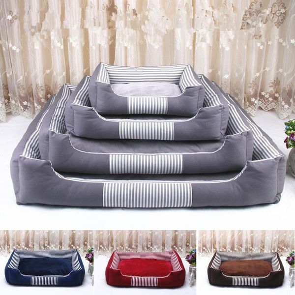 

dog houses & kennels accessories winter warm plush dogs bed house waterproof cloth stripe mat kennel soft sofa puppy pet supplies