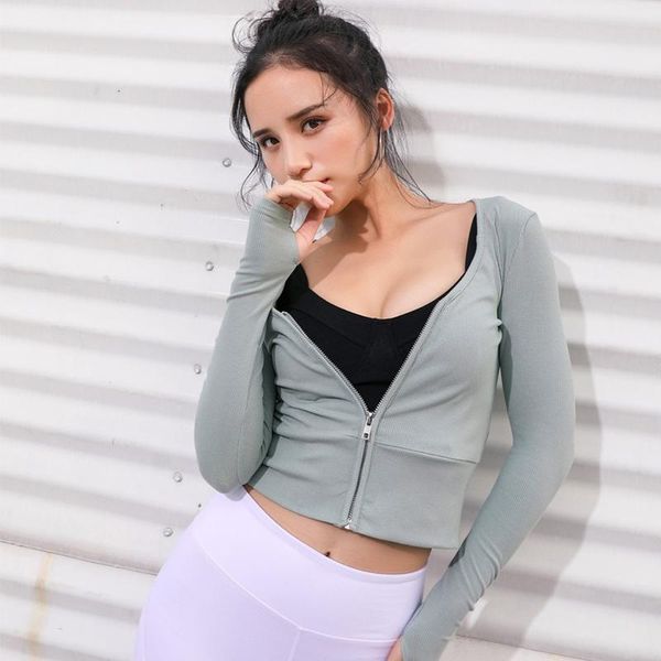 

yoga outfits energy seamless running jacket women sports shirts zipper fitness gym long sleeves sportswear stretch, White;red