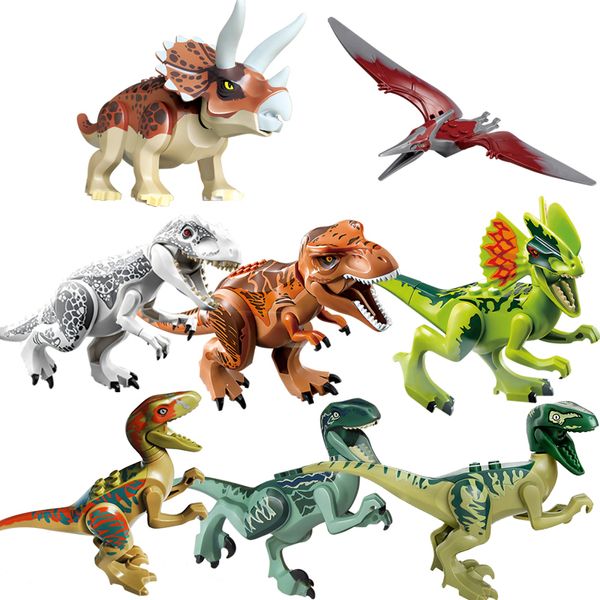 Jurassic Dinosaur World Building Blocks Series Velociraptor T-Rex Triceratopo Figura Mattoni Nottilucenza Giocattoli per bambini Regali di diamanti di cristallo