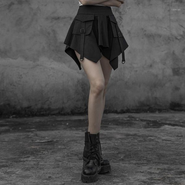

skirts punk flip pockets metal decoration girl black women's gothic dark irregular hem mini skirt rave