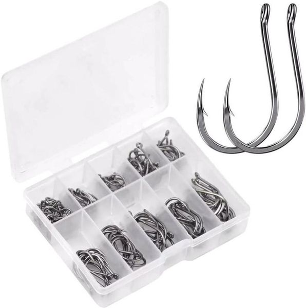 

fishing hooks carbon steel barbed eyed sea fish carp tackle circle accessories