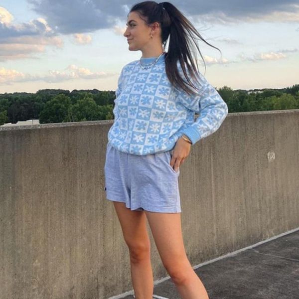 

women's sweaters floral printed kawaii autumn knitwear women crewneck long sleeve pullovers winter 2021 oversized jumpers, White;black