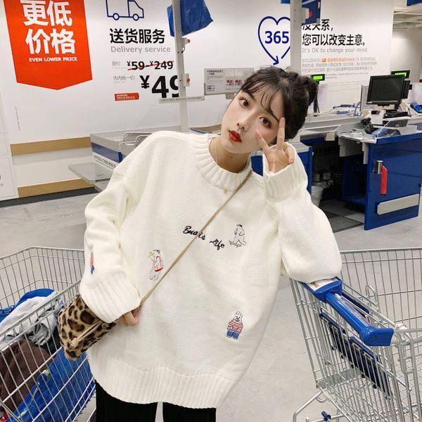 

women's sweaters soild women kawaii ulzzang loose bear print sweater funny female korean punk cute harajuku clothing autumn girl, White;black