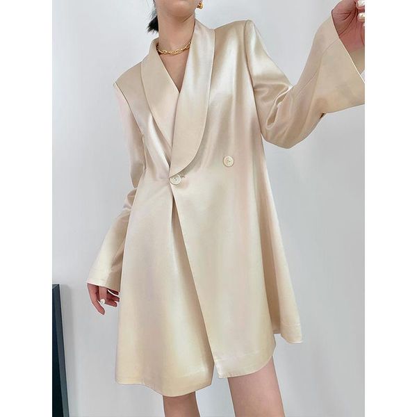 

spring white satin blazers women french office ladies long jackets fashion elegant outwear coats female women's suits &, White;black