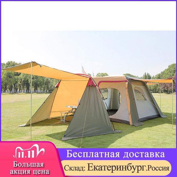 

5-10 people tourist tent, large tent made of waterproof fiberglass fabric, camping double layer sun shelter tents and shelters
